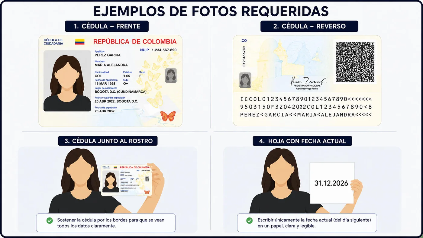 Ejemplos de fotos requeridas para validar documentos
